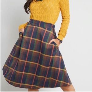 Modcloth Navy Plaid Prim Class Hero Midi Skirt NWOT